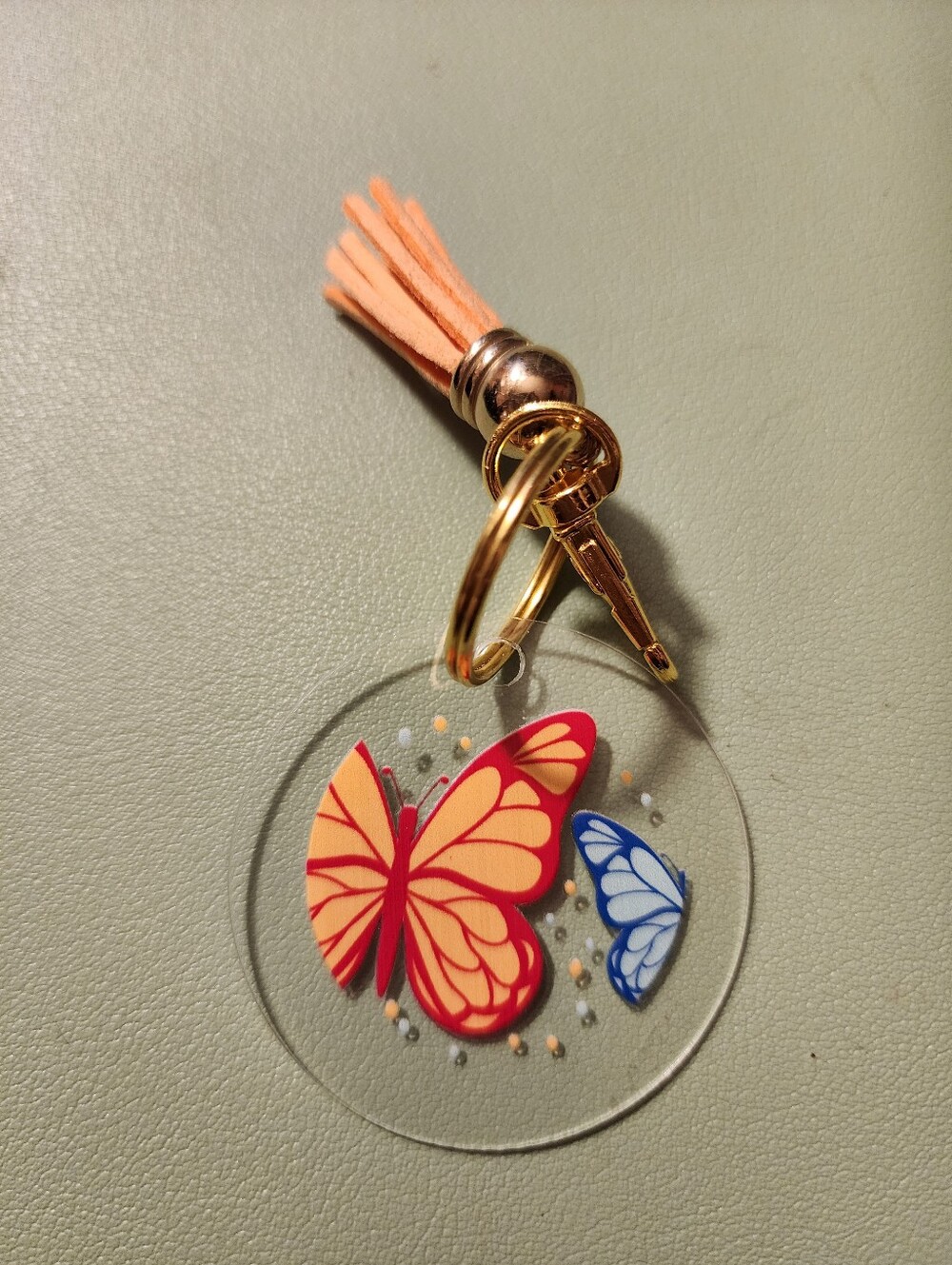 Butterfly Acrylic Keychain with Peach Tassel